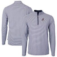 Men's Cutter & Buck Navy/White Springfield Cardinals Virtue Eco Pique Micro Stripe Recycled Quarter-Zip Pullover Top