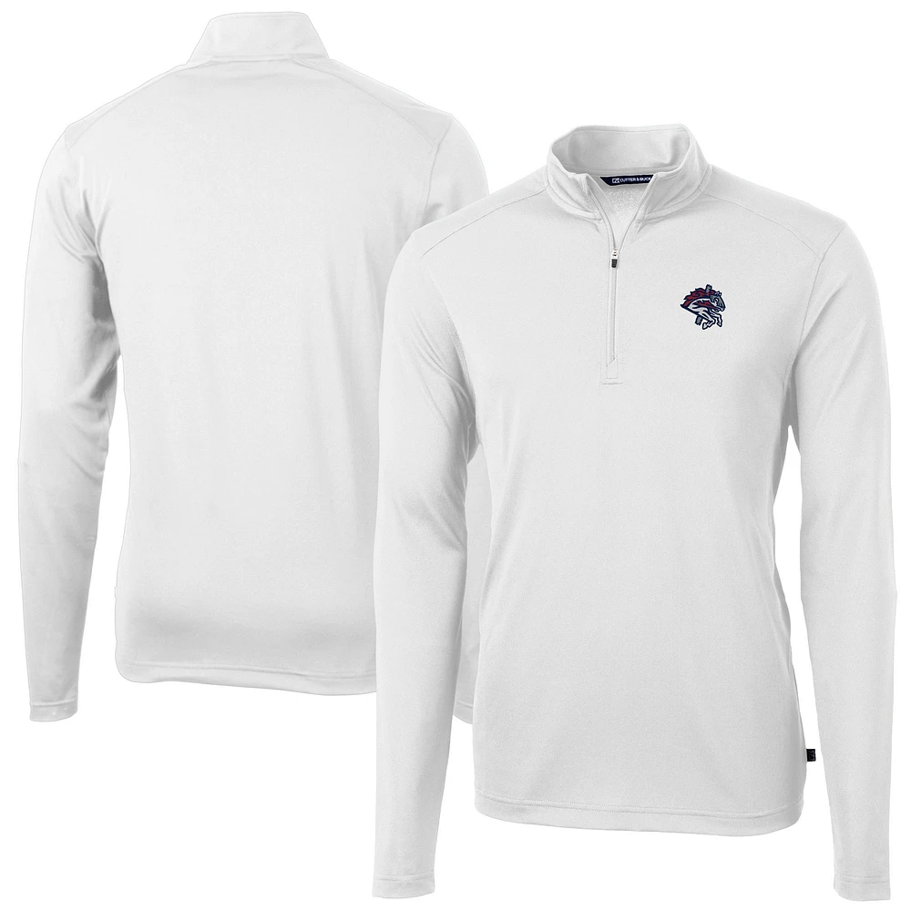 Men's Cutter & Buck White Binghamton Rumble Ponies Virtue Eco Pique Recycled Quarter-Zip Pullover Top