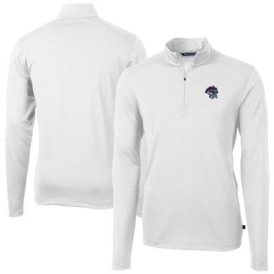 Men's Cutter & Buck White Binghamton Rumble Ponies Virtue Eco Pique Recycled Quarter-Zip Pullover Top