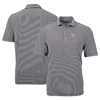 Men's Cutter & Buck Black Birmingham Barons DryTec Virtue Eco Pique Stripe Recycled Polo