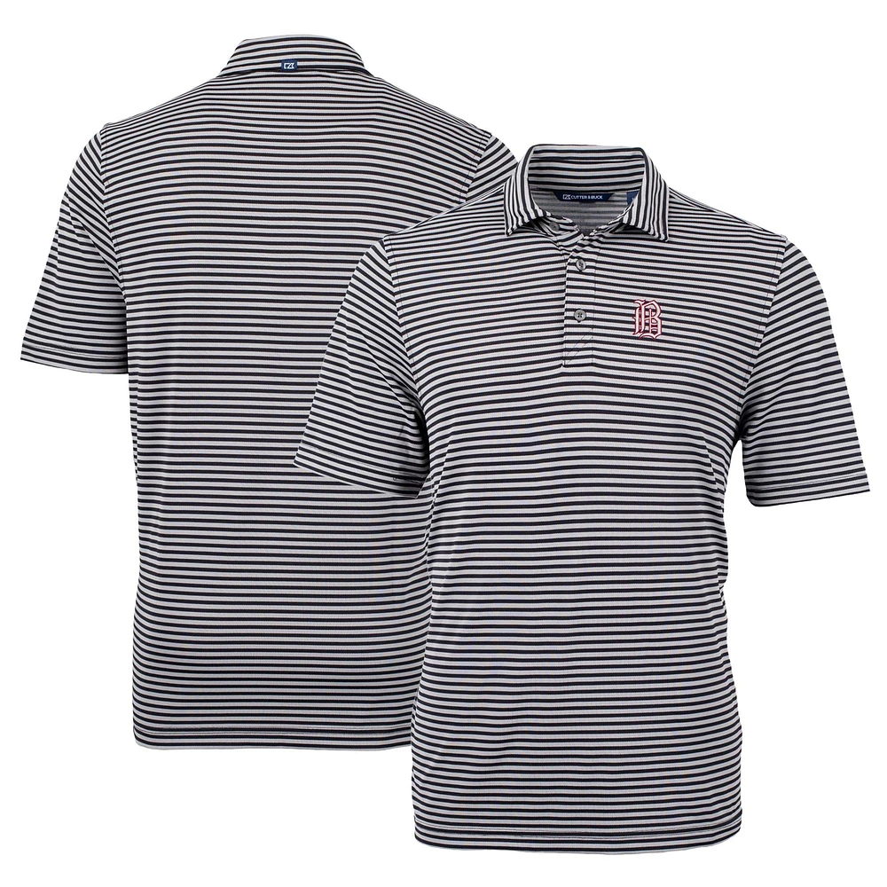 Men's Cutter & Buck Black Birmingham Barons DryTec Virtue Eco Pique Stripe Recycled Polo
