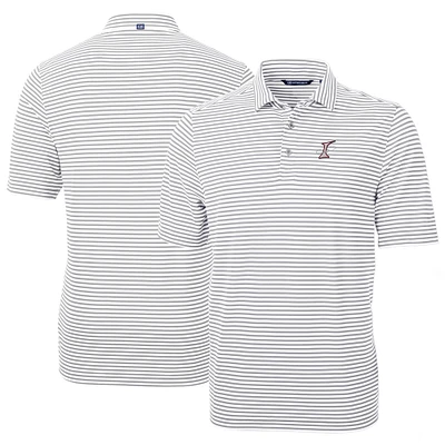Men's Cutter & Buck Gray Albuquerque Isotopes DryTec Virtue Eco Pique Stripe Recycled Polo