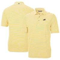 Men's Cutter & Buck Gold Akron RubberDucks DryTec Virtue Eco Pique Stripe Recycled Polo
