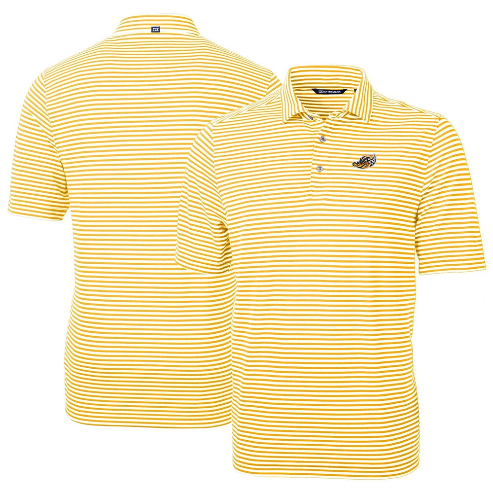 Men's Cutter & Buck Gold Akron RubberDucks DryTec Virtue Eco Pique Stripe Recycled Polo