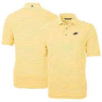 Men's Cutter & Buck Gold Akron RubberDucks DryTec Virtue Eco Pique Stripe Recycled Polo
