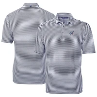 Men's Cutter & Buck Navy Reading Fightin Phils DryTec Virtue Eco Pique Stripe Recycled Polo