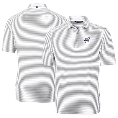 Men's Cutter & Buck Gray Reading Fightin Phils DryTec Virtue Eco Pique Stripe Recycled Polo