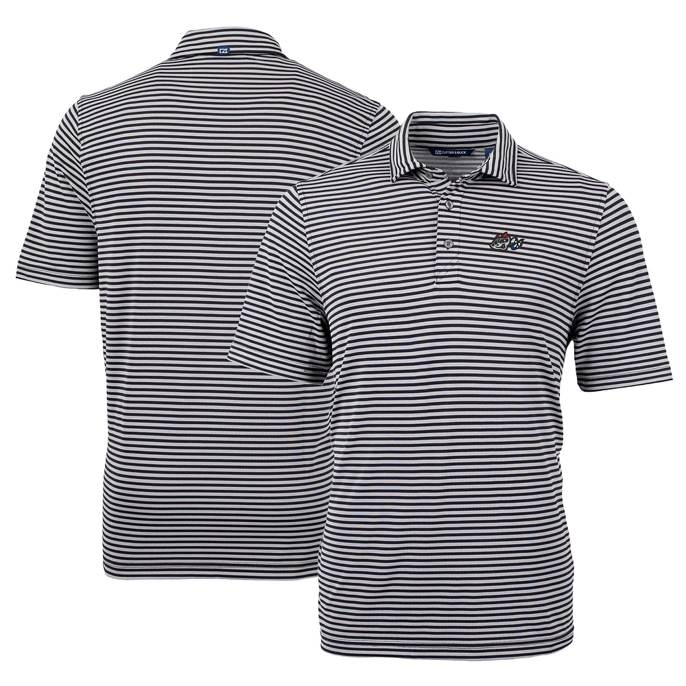 Men's Cutter & Buck Black Rocket City Trash Pandas DryTec Virtue Eco Pique Stripe Recycled Polo