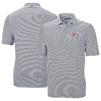 Men's Cutter & Buck Navy Tacoma Rainiers DryTec Virtue Eco Pique Stripe Recycled Polo