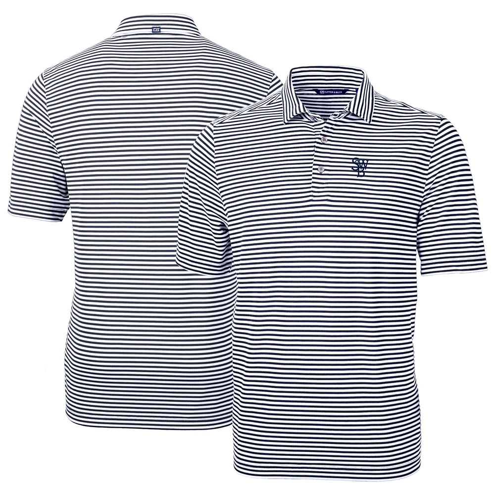Men's Cutter & Buck Navy Scranton Wilkes-Barre RailRiders DryTec Virtue Eco Pique Stripe Recycled Polo