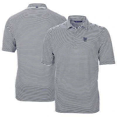 Men's Cutter & Buck Navy Scranton Wilkes-Barre RailRiders DryTec Virtue Eco Pique Stripe Recycled Polo