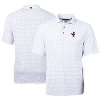 Men's Cutter & Buck White Memphis Redbirds Virtue Eco Pique Tile Print Recycled Polo