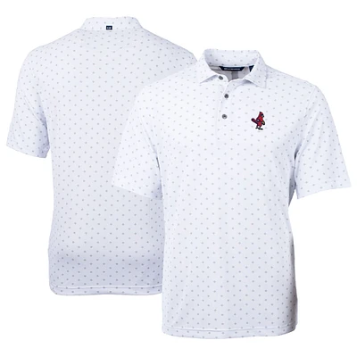 Men's Cutter & Buck White Memphis Redbirds Virtue Eco Pique Tile Print Recycled Polo
