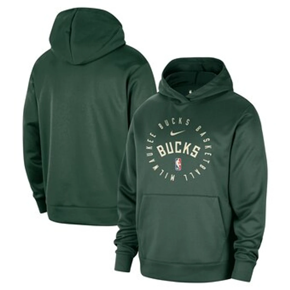 Men's Nike Hunter Green Milwaukee Bucks 2024/25 Spotlight On-Court Practice Performance Pullover Hoodie