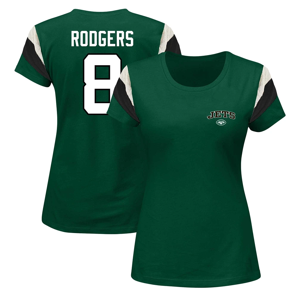 Women's Fanatics Aaron Rodgers Green New York Jets Plus Sleeve Stripe Name & Number T-Shirt