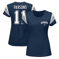 Women's Fanatics Micah Parsons Navy Dallas Cowboys Plus Sleeve Stripe Name & Number T-Shirt