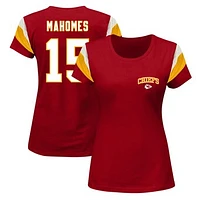 Women's Fanatics Patrick Mahomes Red Kansas City Chiefs Plus Size Sleeve Stripe Name & Number T-Shirt