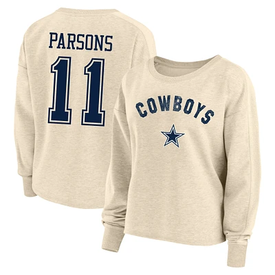 Women's Fanatics Micah Parsons Oatmeal Dallas Cowboys Plus Name & Number Crew Pullover Sweatshirt