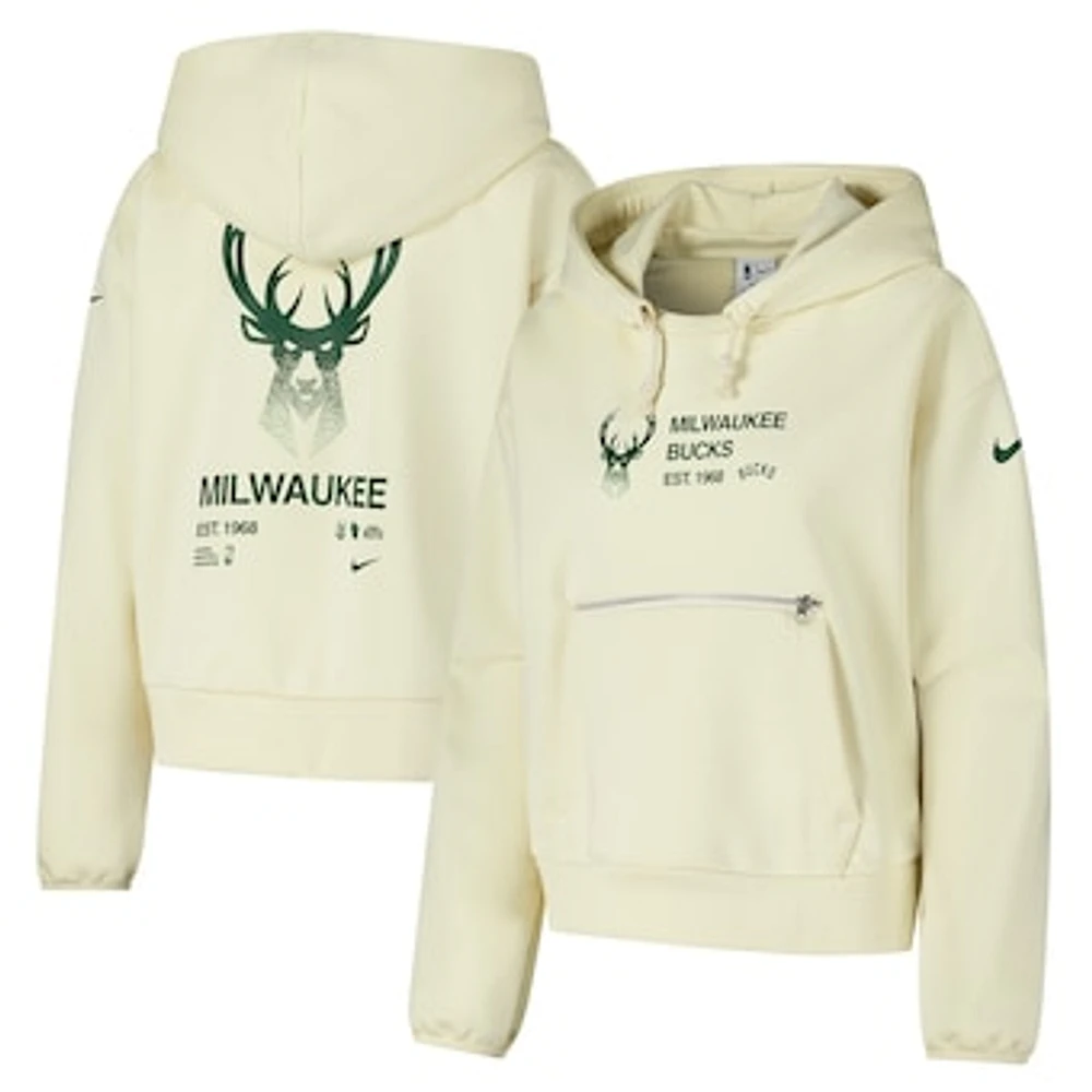 Women's Nike Cream Milwaukee Bucks Courtside Standard Issue Performance Pullover Hoodie