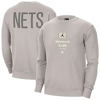 Men's Jordan Brand Stone Brooklyn Nets Courtside Statement Edition Heavyweight Pullover Sweatshirt