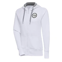 Women's Antigua  White Detroit Pistons Metallic Logo Victory Full-Zip Hoodie