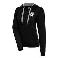 Women's Antigua  Black Philadelphia 76ers Metallic Logo Victory Pullover Hoodie