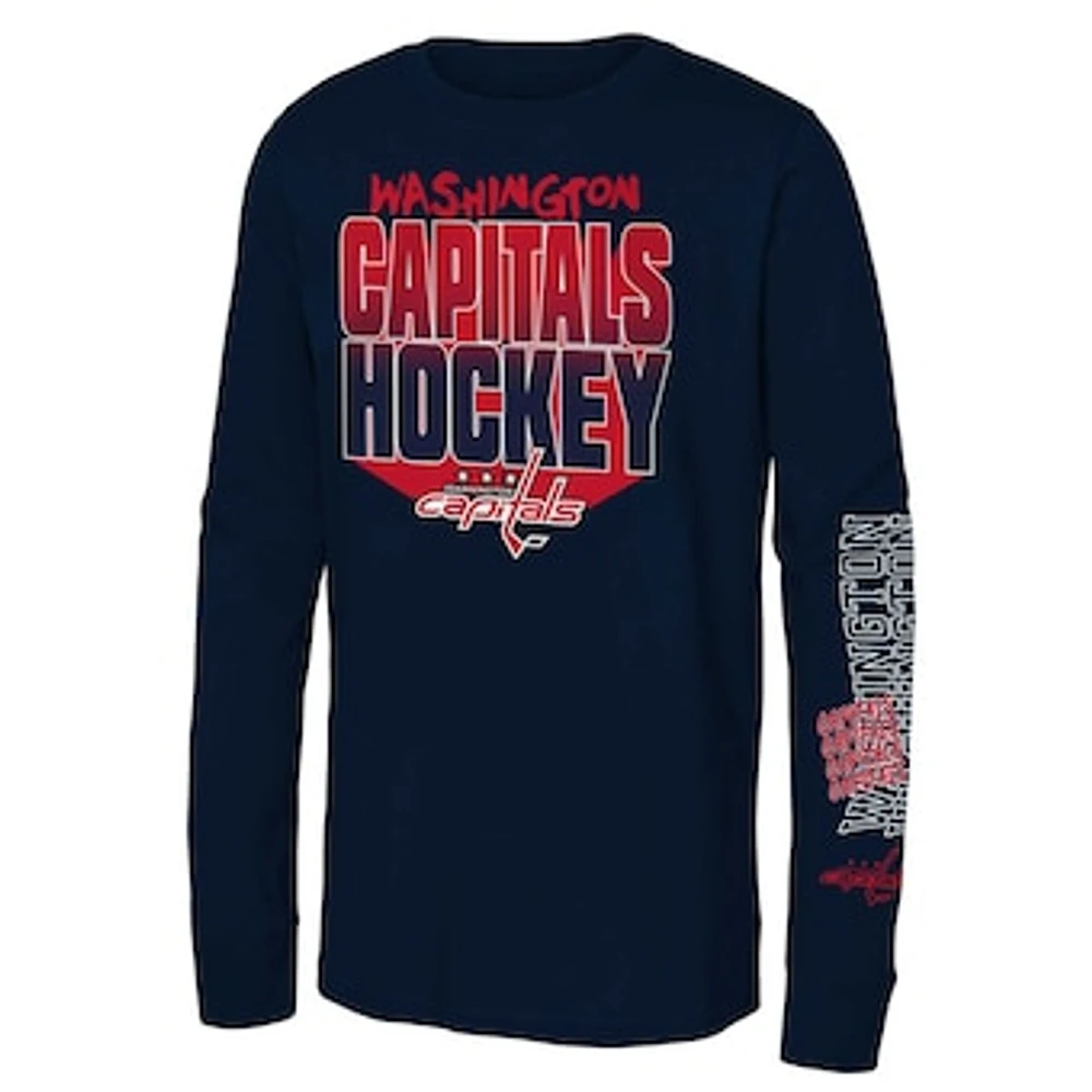 Youth Navy Washington Capitals Standout Long Sleeve T-Shirt