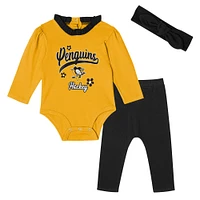 Girls Infant Pittsburgh Penguins 3-Piece Rink Queen Long Sleeve Bodysuit, Pants & Headband Set