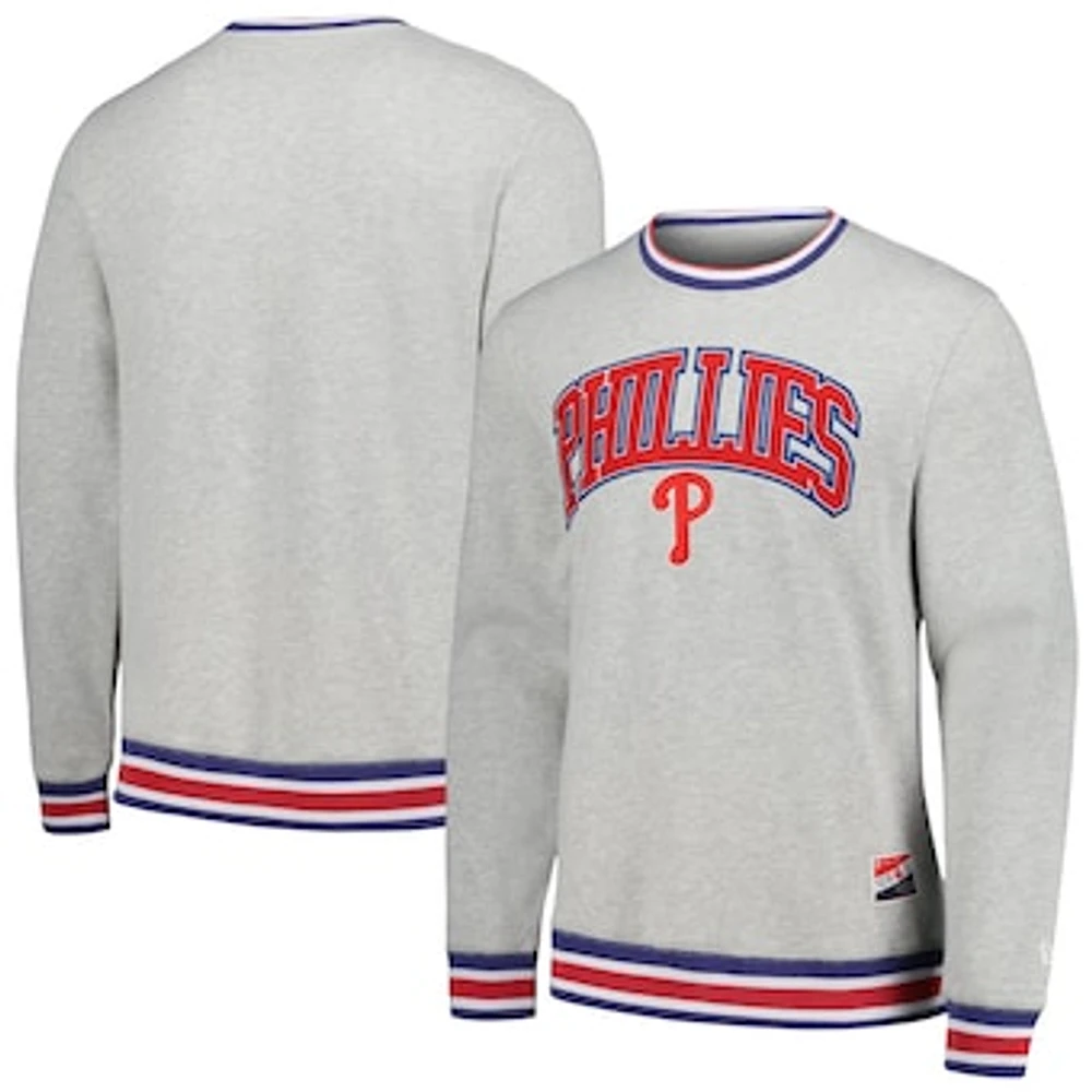 Men's New Era Heather Gray Philadelphia Phillies Throwback Classic Pullover Sweatshirt