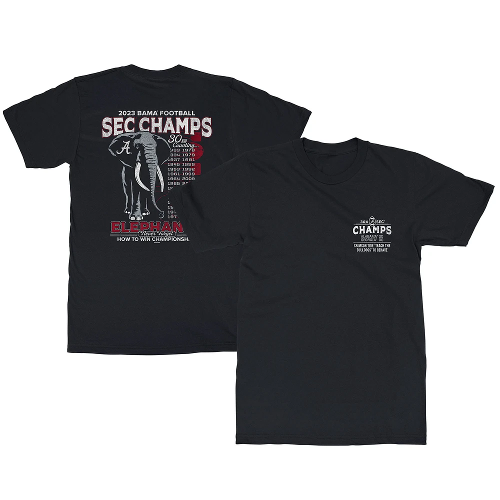 Men's Black Alabama Crimson Tide 2023 SEC Football Conference Champions Alabama Never Forgets T-Shirt