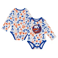 Infant White New York Islanders Quick Learner Long Sleeve Bodysuit