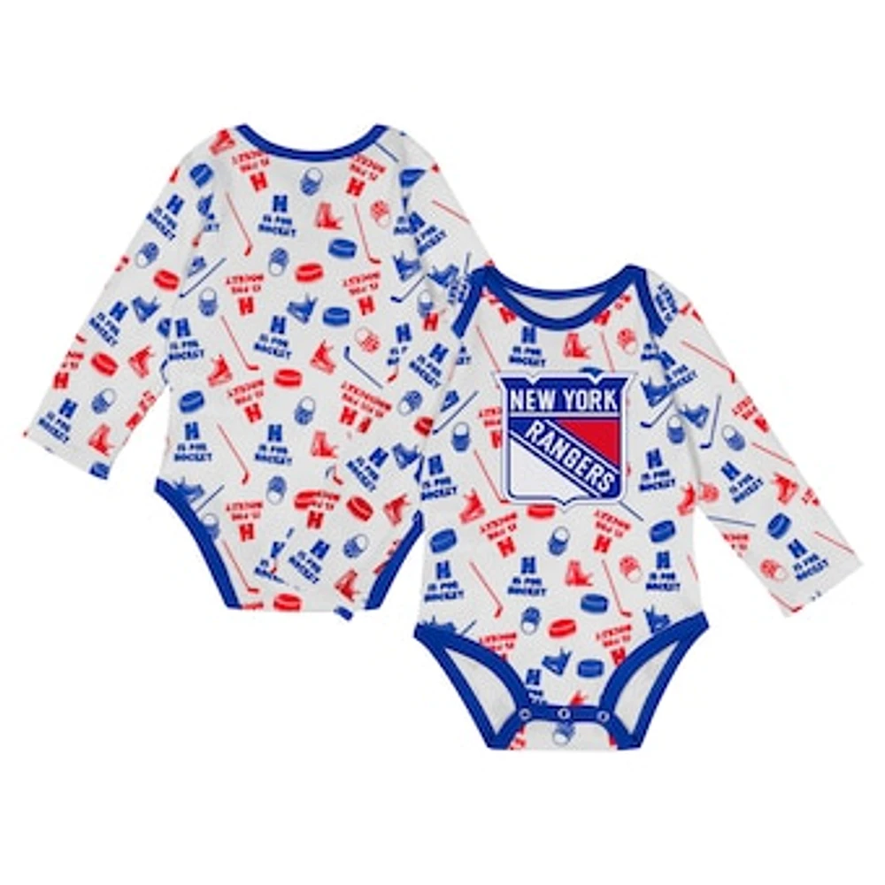 Infant White New York Rangers Quick Learner Long Sleeve Bodysuit