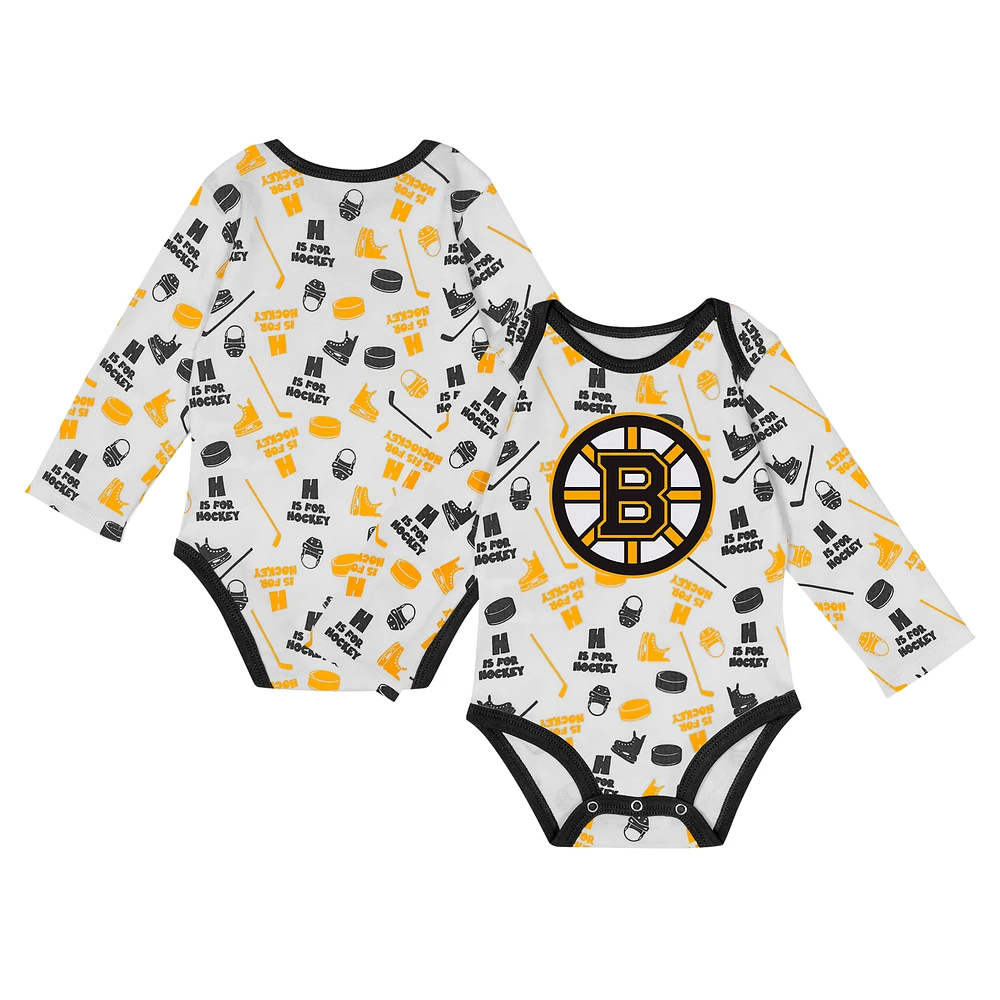 Infant White Boston Bruins Quick Learner Long Sleeve Bodysuit