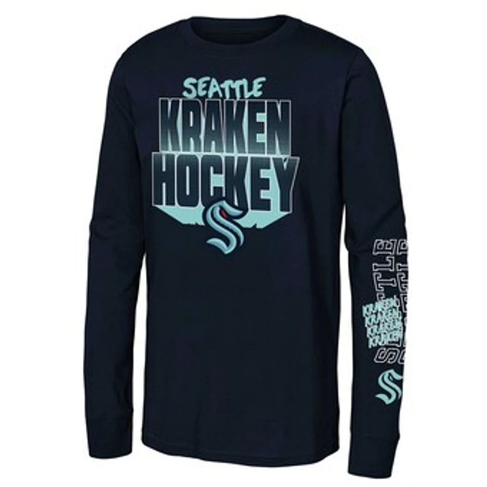 Youth Deep Sea Blue Seattle Kraken Standout Long Sleeve T-Shirt