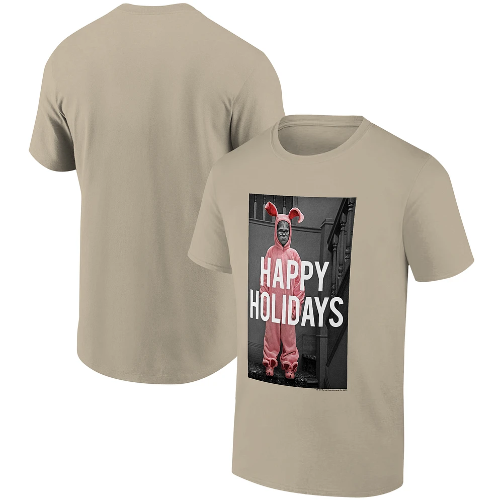 Men's Ripple Junction Tan A Christmas Story Pink Bunny Holiday Graphic T-Shirt