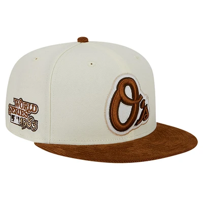 Men's New Era Cream Baltimore Orioles Chrome Corduroy Visor 59FIFTY Fitted Hat