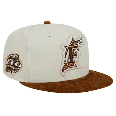 Men's New Era Cream Florida Marlins Cooperstown Collection Chrome Corduroy Visor 59FIFTY Fitted Hat