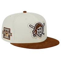 Men's New Era Cream Pittsburgh Pirates Chrome Corduroy Visor 59FIFTY Fitted Hat