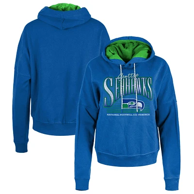 Women's New Era Royal Seattle Seahawks Throwback Boxy Pullover Hoodie