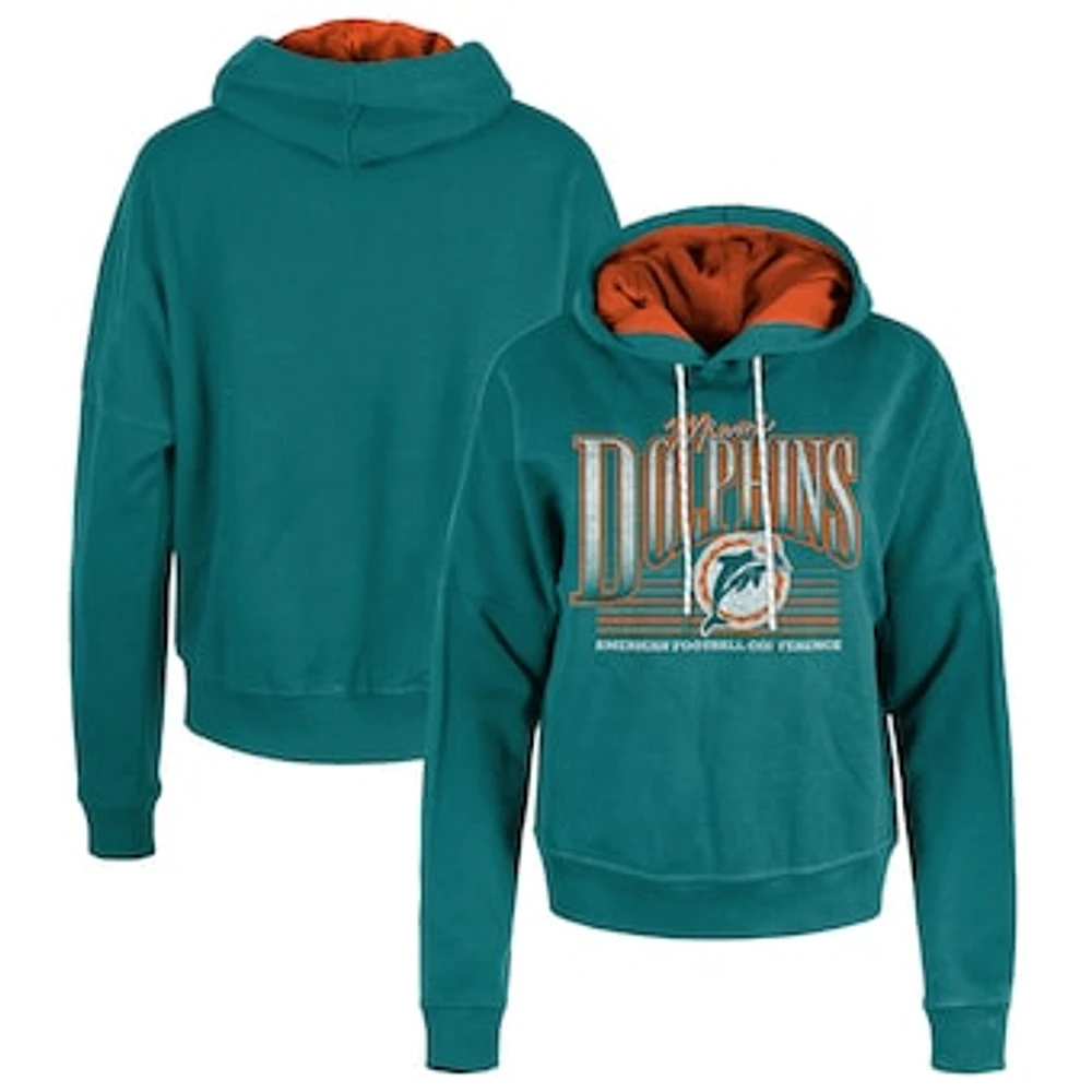 Women's New Era Aqua Miami Dolphins Throwback Boxy Pullover Hoodie