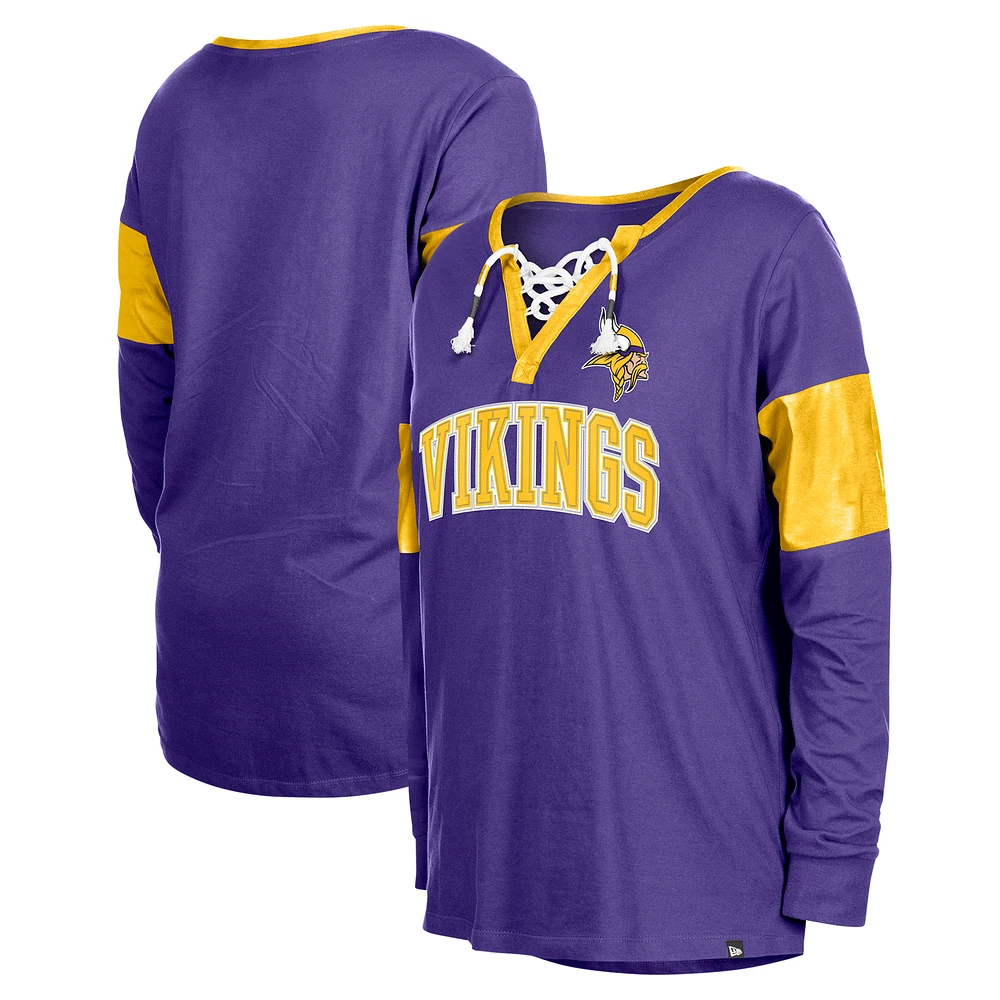 Women's New Era Purple Minnesota Vikings Lace-Up Notch-Neck Long Sleeve T-Shirt