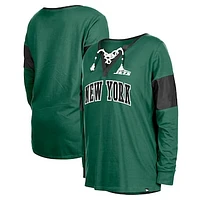 Women's New Era Green York Jets Lace-Up Notch-Neck Long Sleeve T-Shirt