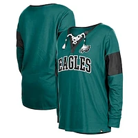 Women's New Era Midnight Green Philadelphia Eagles Lace-Up Notch-Neck Long Sleeve T-Shirt