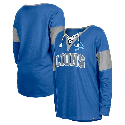 Women's New Era Blue Detroit Lions Lace-Up Notch-Neck Long Sleeve T-Shirt