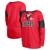 Women's New Era Red Kansas City Chiefs Lace-Up Notch-Neck Long Sleeve T-Shirt