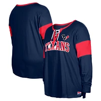 Women's New Era Navy Houston Texans Plus Size Lace-Up Notch Neck Long Sleeve T-Shirt