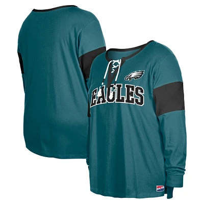 Women's New Era Midnight Green Philadelphia Eagles Plus Lace-Up Notch Neck Long Sleeve T-Shirt