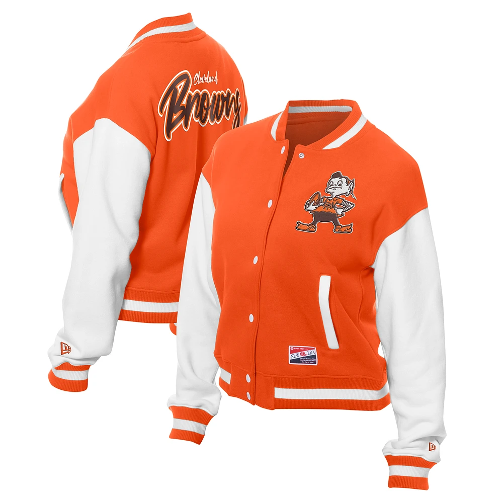 Women's New Era Orange Cleveland Browns Throwback Fleece Full-Snap Jacket