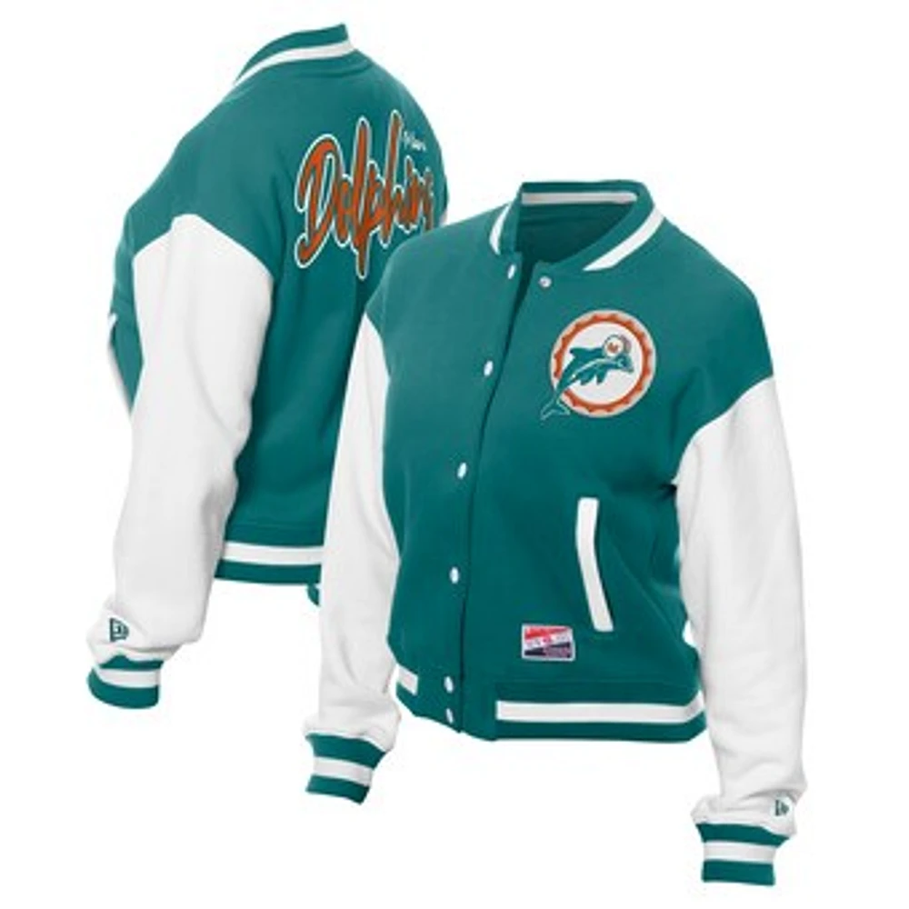 Women's New Era Aqua Miami Dolphins Throwback Fleece Full-Snap Jacket