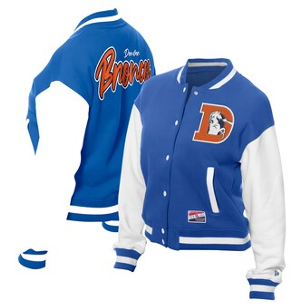 Women's New Era Royal Denver Broncos Throwback Fleece Full-Snap Jacket